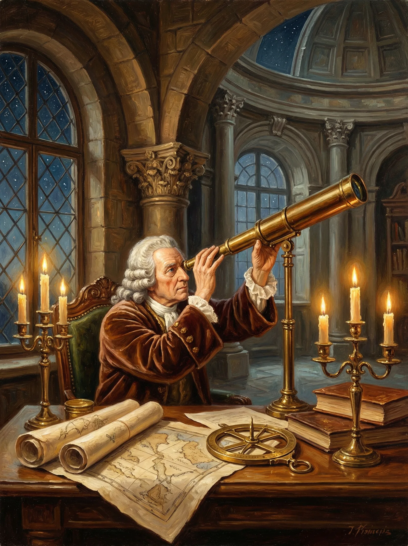 巅峰国际推荐的星空体育平台评测天文学家观测星空油画